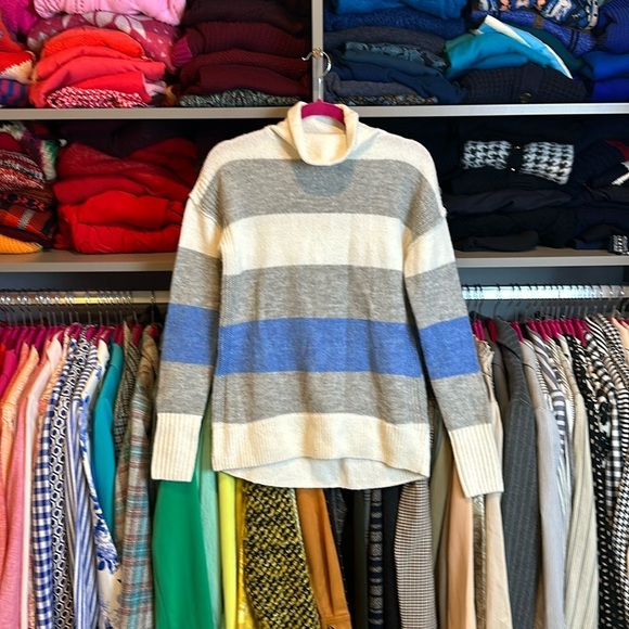 GAP white/blue/gray striped long sleeve turtleneck sweater size S - Picture 1 of 3